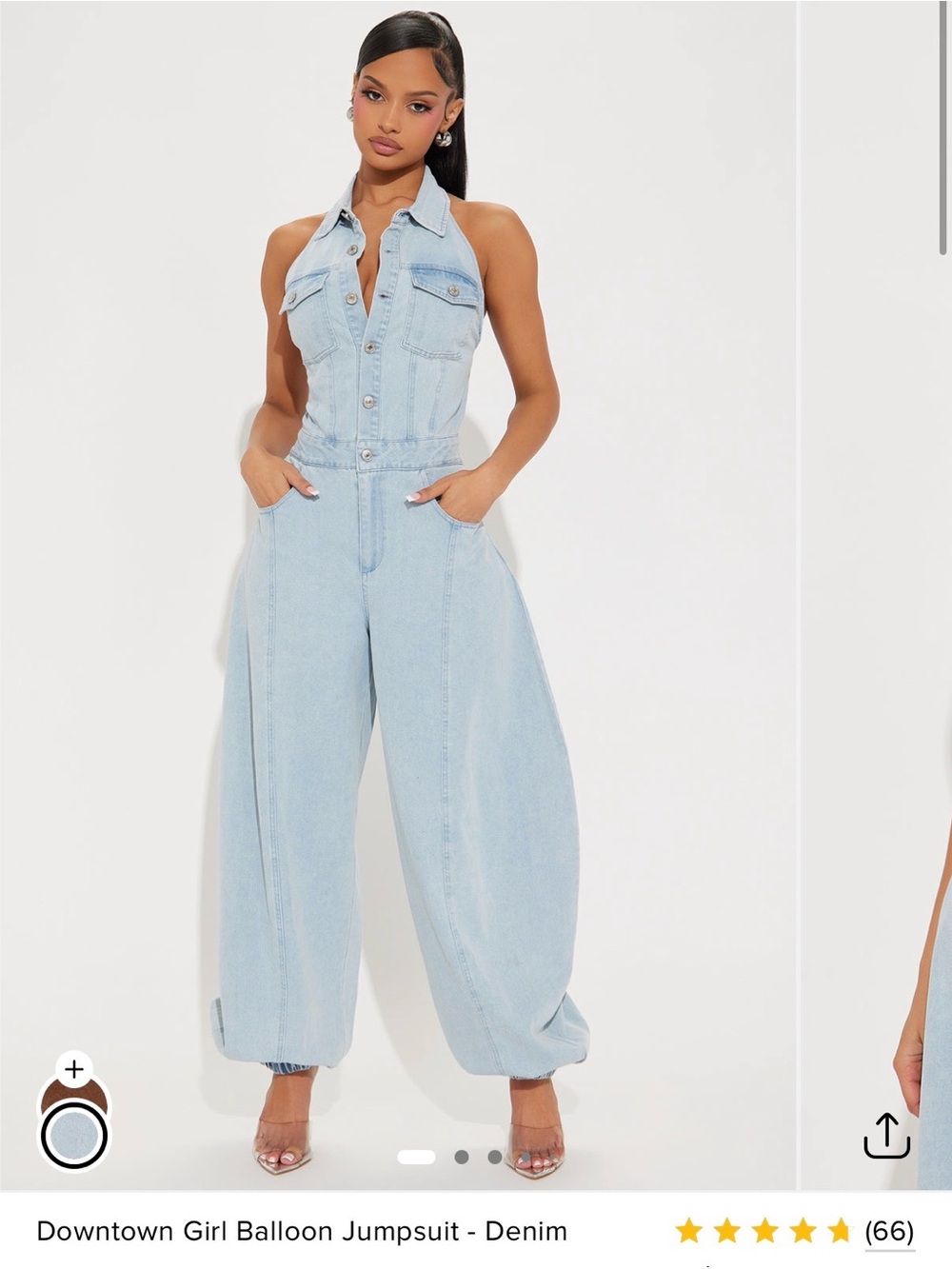 Fashion Nova Light Blue Denim Balloon Jumpsuit